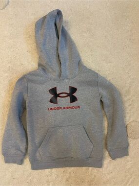 Under Armour Kids Heather Gray Hoodie with Red Logo